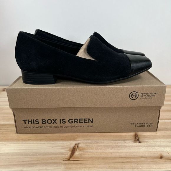 Clarks Shoes - Clarks Tilmont Step womens suede leather loafer size 7.5 Wide black New with box